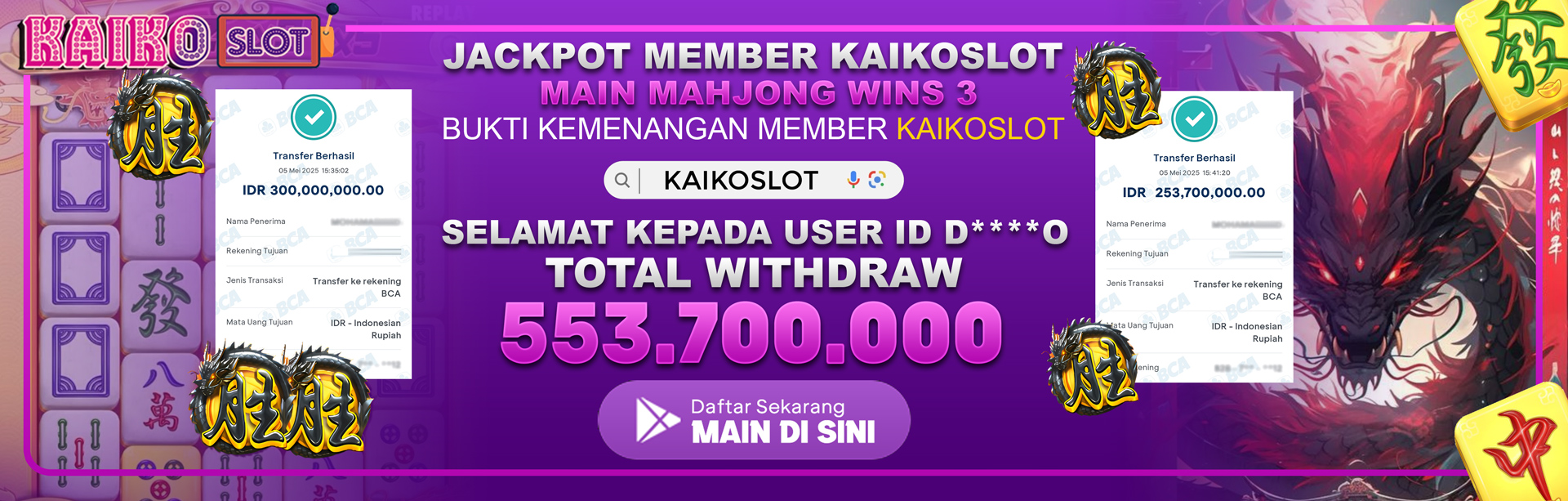 JACKPOT MEMBER KAIKOSLOT MAHJONG WINS 3