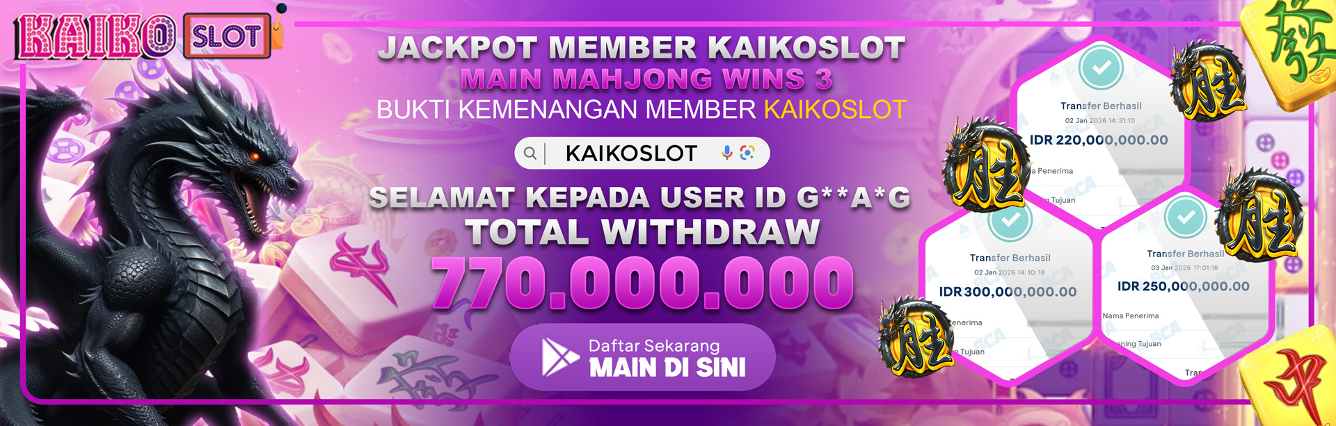 JACKPOT MEMBER KAIKOSLOT MAHJONG WINS 3